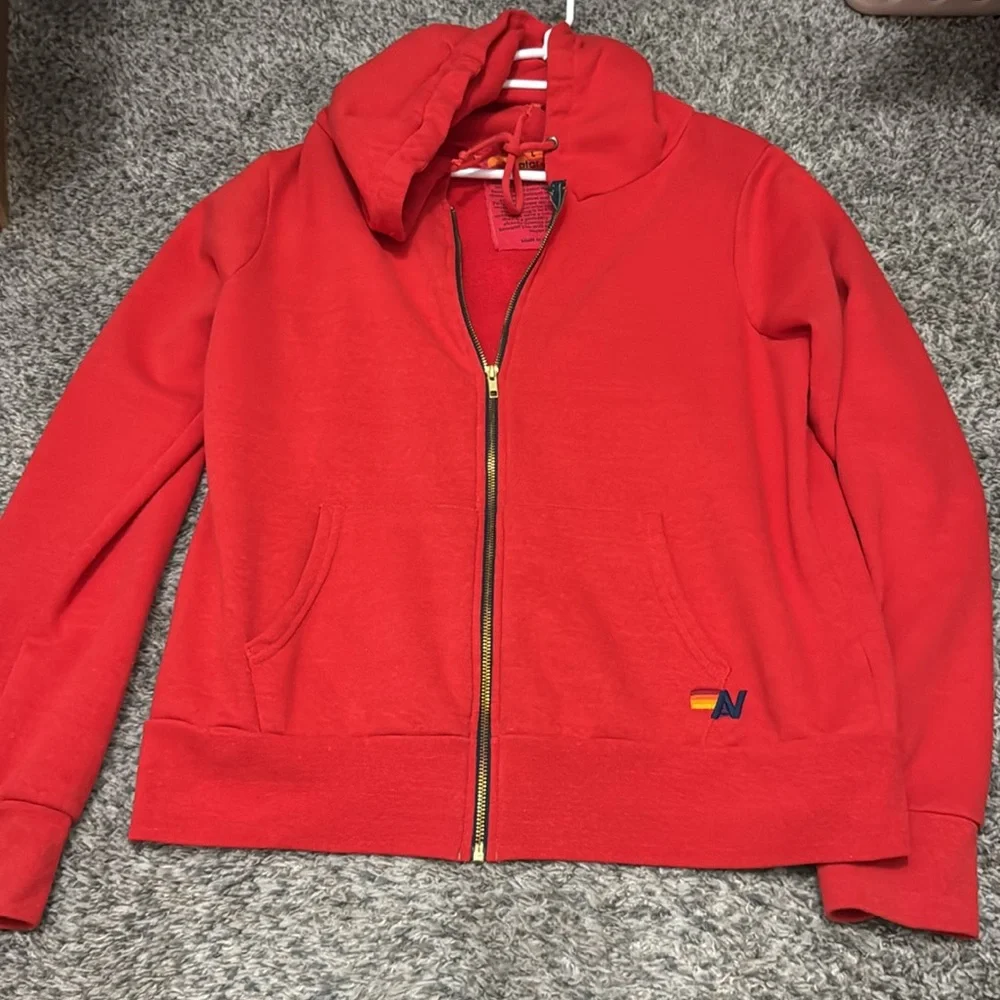 Aviator Nation bright red bolt hoodie full zip jacket large oversized ⚡️ - Picture 11 of 13